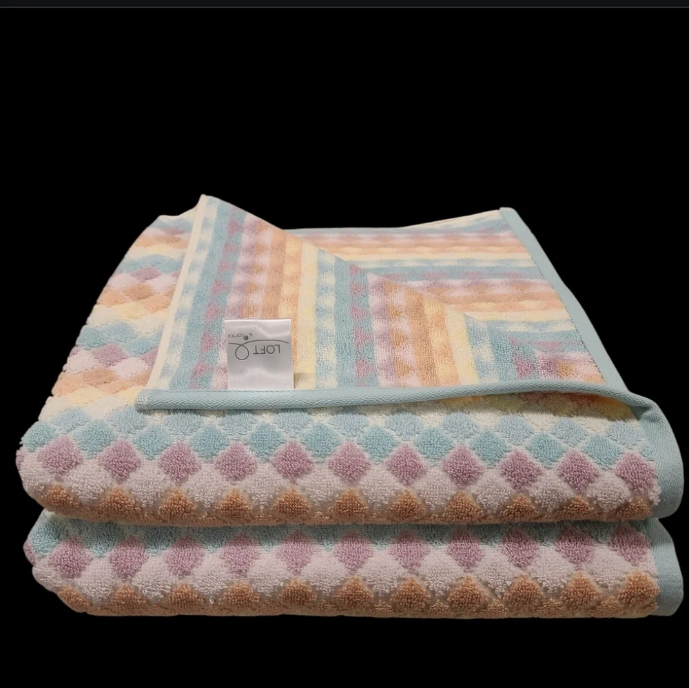 8pc Loft Summer Pastel Rainbow Diamond Check Bath Hand Washcloth Towel Set New